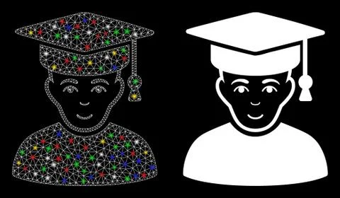 Flare Mesh Network Professor Icon with Flare Spots Illustrazione stock