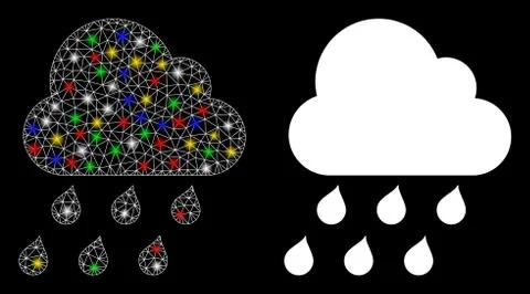 Flare Mesh Network Rain Cloud Icon with Flare Spots イラスト素材