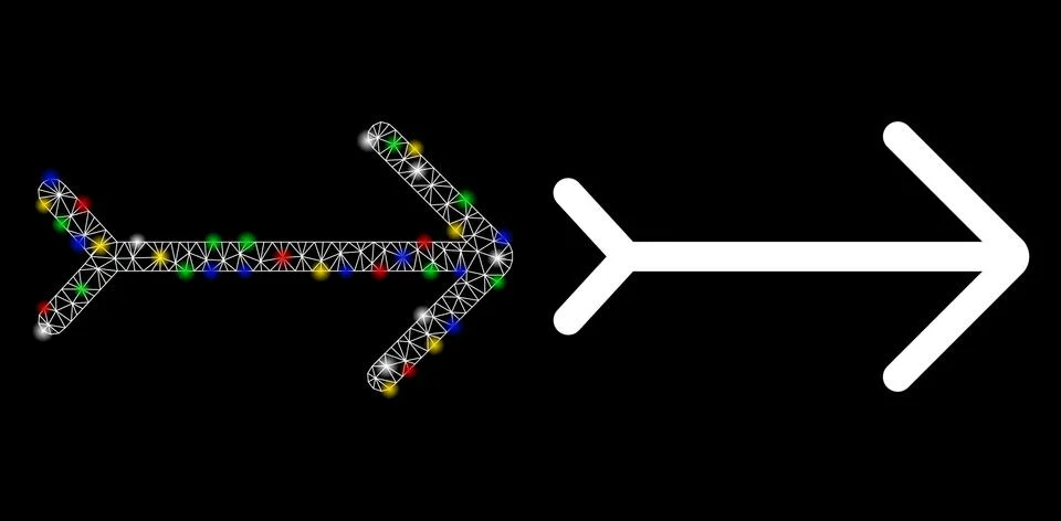 Flare Mesh Network Right Direction Icon with Flare Spots 스톡 일러스트