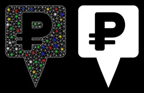 Flare Mesh Network Rouble Map Pointer Icon with Flare Spots Stock Illustration
