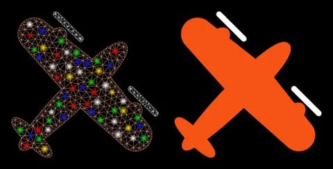 Flare Mesh Network Screw Aeroplane Icon with Flare Spots Stock Illustration
