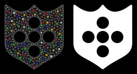 Flare Mesh Network Shield Icon with Flare Spots Stock Illustration