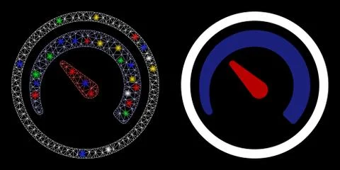 Flare Mesh Network Speedometer Icon with Flare Spots 스톡 일러스트