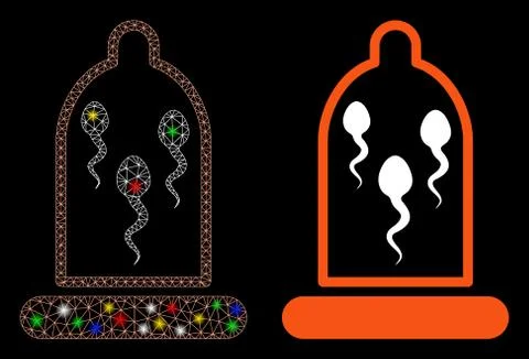 Flare Mesh Network Sperm in Condom Icon with Flare Spots Stock-Illustration