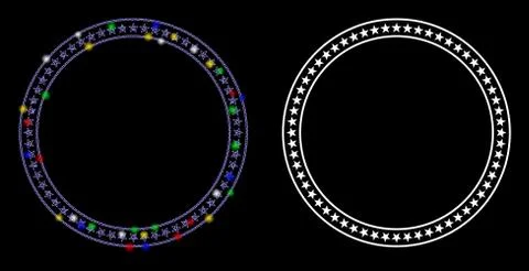 Flare Mesh Network Star Double Circle Frame Icon with Flare Spots Stock Illustration