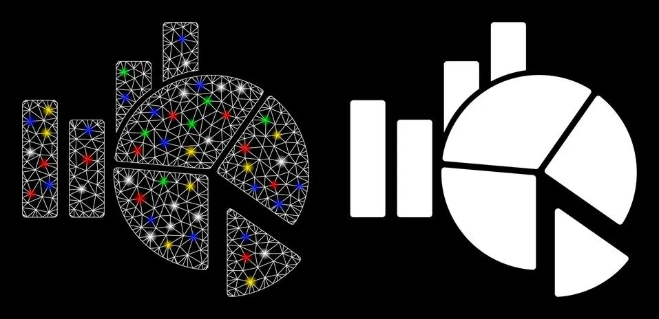 Flare Mesh Network Statistics Icon with Flare Spots 스톡 일러스트