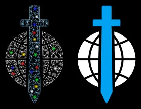 Flare Mesh Network Sword Globe Icon with Flare Spots Stock Illustration