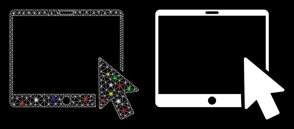 Flare Mesh Network Tablet Arrow Pointer Icon with Flash Spots Illustrazione stock