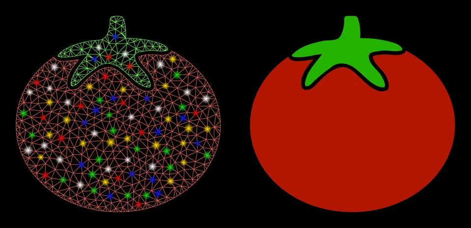 Flare Mesh Network Tomato Vegetable Icon with Flare Spots Illustrazione stock