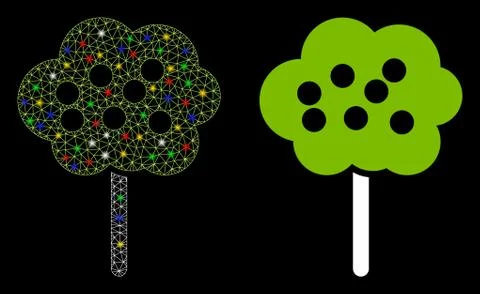 Flare Mesh Network Tree Icon with Flash Spots Stock Illustration