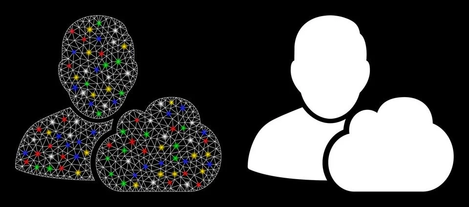 Flare Mesh Network User Cloud Icon with Flare Spots イラスト素材