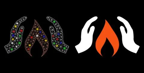 Flare Mesh Network Warm up Hands Icon with Flare Spots Ilustração Stock