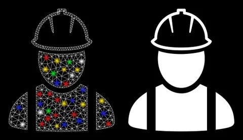 Flare Mesh Network Worker Icon with Flare Spots Illustrazione stock