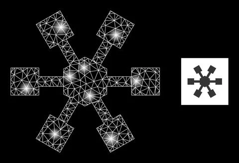 Flare Mesh Node Links Icon with Glare Lightspots Stock Illustration
