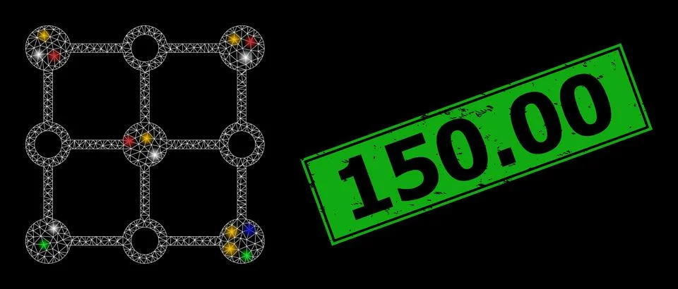 Flare mesh web crystal grid nodes with colorful lightspots, and grunge 150.00 Illustrazione stock
