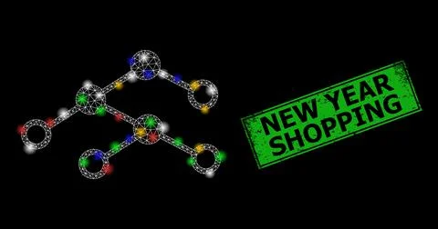 Flare mesh web nodes structure with multi colored glowing spots, and grunge N Illustrazione stock