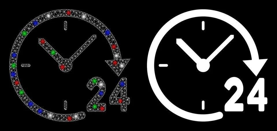 Flare Mesh Wire Frame 24 Hours Clock with Flash Spots イラスト素材