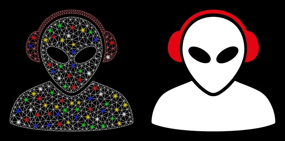 Flare Mesh Wire Frame Alien Operator Icon with Light Spots Illustrazione stock