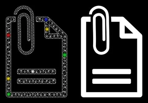 Flare Mesh Wire Frame Attached Document Icon with Flare Spots Stock Illustration