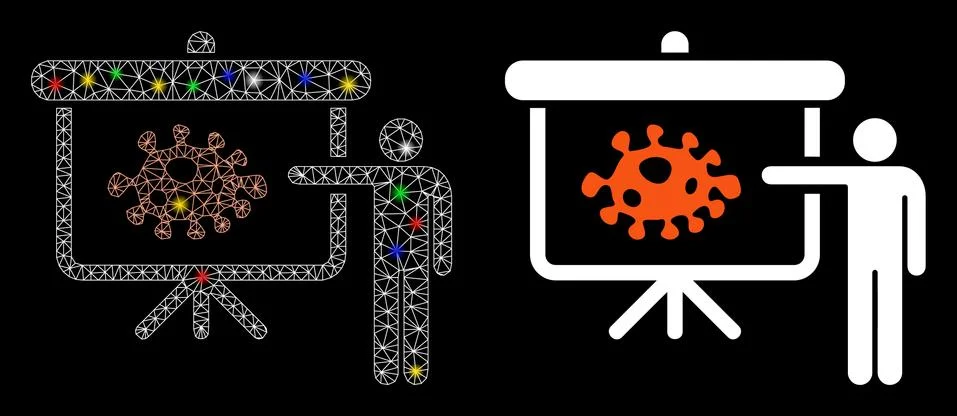 Flare Mesh Wire Frame Bacteria Lecture Icon with Flare Spots Illustrazione stock