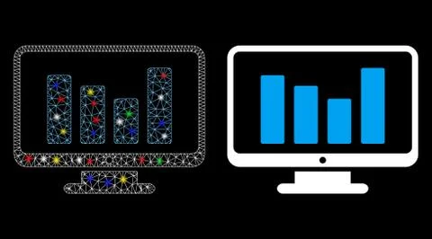Flare Mesh Wire Frame Bar Chart Monitoring Icon with Flare Spots イラスト素材