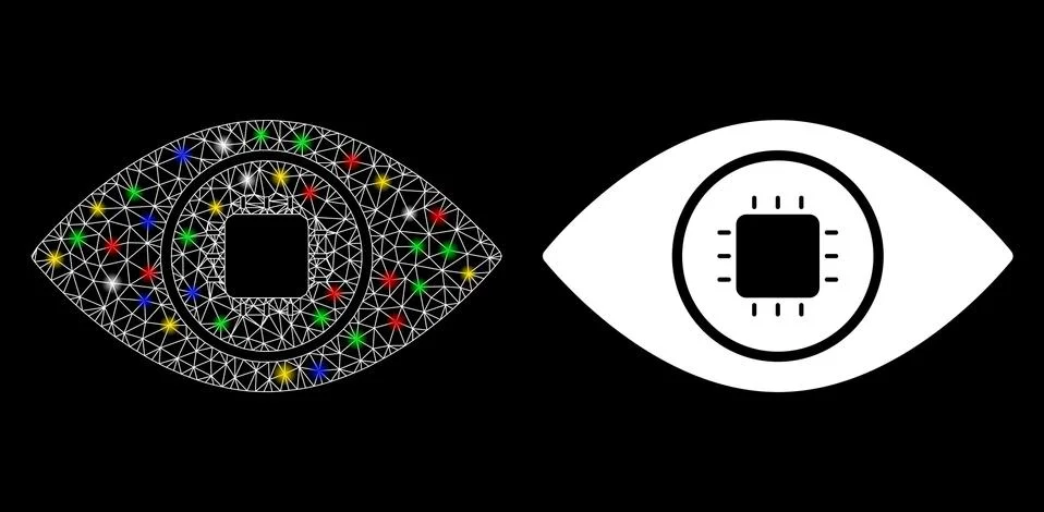 Flare Mesh Wire Frame Bionic Eye Lens Icon with Flare Spots Illustrazione stock