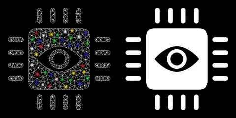 Flare Mesh Wire Frame Bionic Eye Processor Icon with Flare Spots Illustrazione stock