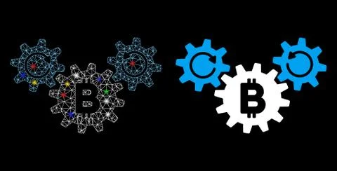Flare Mesh Wire Frame Bitcoin Wheels Rotation Icon with Flare Spots Stock-Illustration