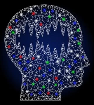 Flare Mesh Wire Frame Brain Waves with Flare Spots Stock Illustration