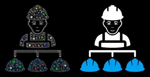 Flare Mesh Wire Frame Builder Management Icon with Flare Spots Illustrazione stock