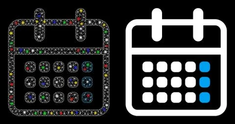 Flare Mesh Wire Frame Calendar Month Icon with Flare Spots 스톡 일러스트