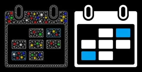 Flare Mesh Wire Frame Calendar Days Icon with Flare Spots Illustrazione stock