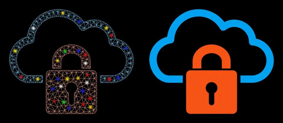 Flare Mesh Wire Frame Cloud Locked Icon with Flare Spots Stock-Illustration