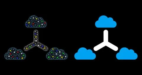 Flare Mesh Wire Frame Cloud Network Icon with Flare Spots Stock Illustration