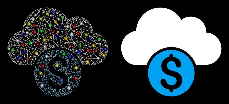 Flare Mesh Wire Frame Cloud Banking Icon with Flare Spots イラスト素材