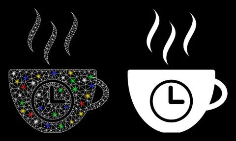 Flare Mesh Wire Frame Coffee Time Icon with Flare Spots Stock Illustration