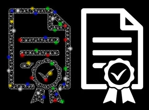 Flare Mesh Wire Frame Contract Document Icon with Flare Spots Stock Illustration