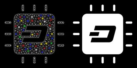 Flare Mesh Wire Frame Dash Processor Chip Icon with Flare Spots 스톡 일러스트