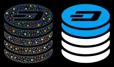 Flare Mesh Wire Frame Dash Coin Stack Icon with Flare Spots Illustrazione stock