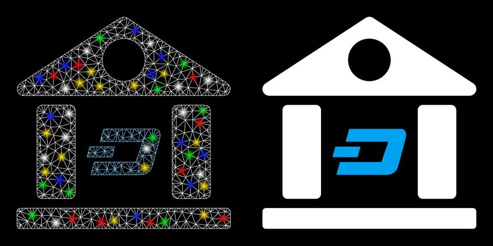 Flare Mesh Wire Frame Dash Bank Building Icon with Flare Spots Ilustración de archivo