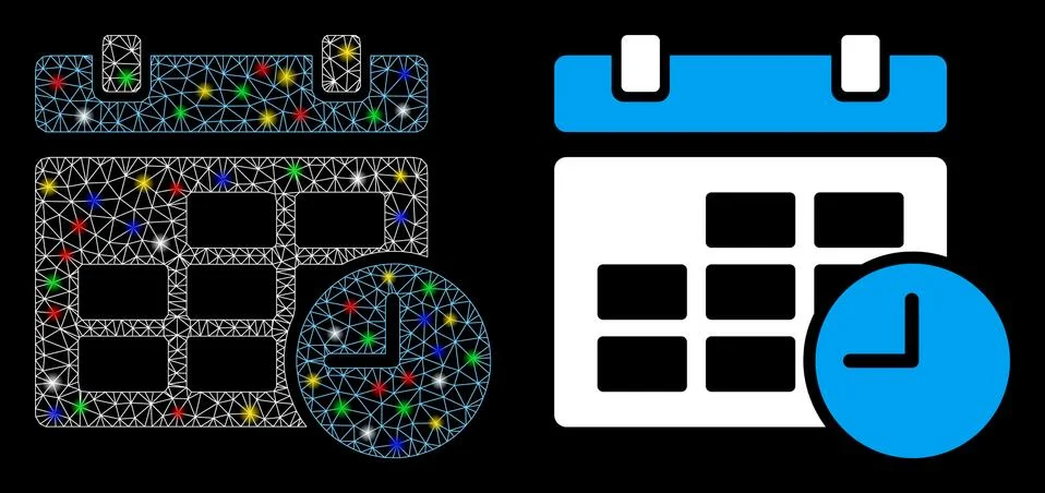Flare Mesh Wire Frame Date and Time Icon with Flare Spots イラスト素材