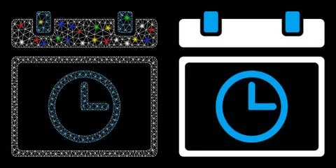 Flare Mesh Wire Frame Date Time Icon with Flare Spots 스톡 일러스트
