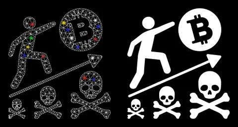 Flare Mesh Wire Frame Deadly Bitcoin Achievement Icon with Flare Spots Stock Illustration