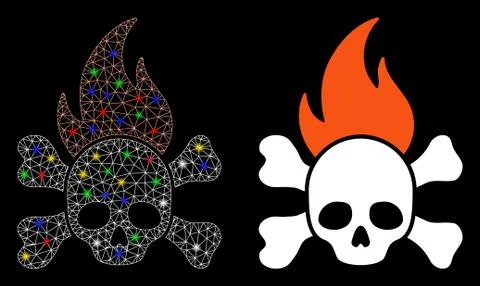 Flare Mesh Wire Frame Death Fire Icon with Flare Spots 스톡 일러스트