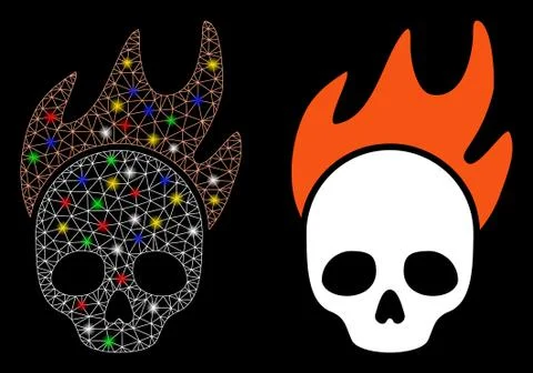 Flare Mesh Wire Frame Death Fire Icon with Flare Spots Illustrazione stock