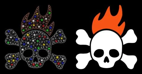 Flare Mesh Wire Frame Death Fire Icon with Flare Spots Illustrazione stock