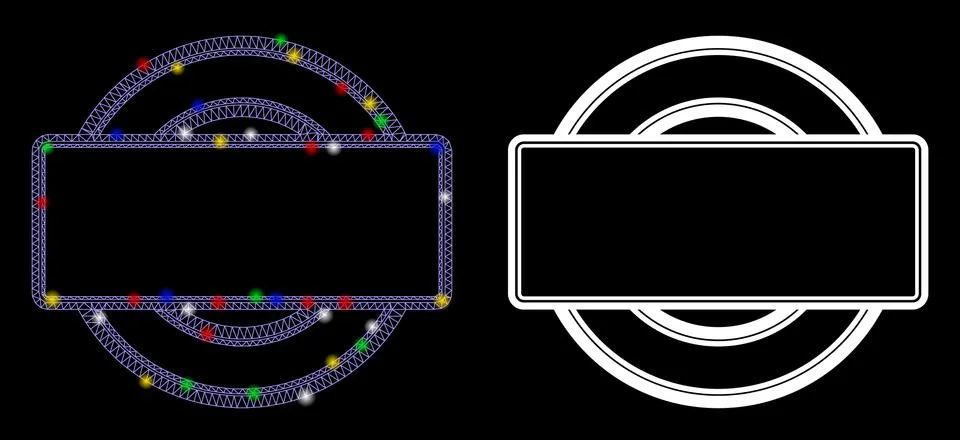 Flare Mesh Wire Frame Double Round and Rectangle Frame Icon with Flash Spots Stock Illustration