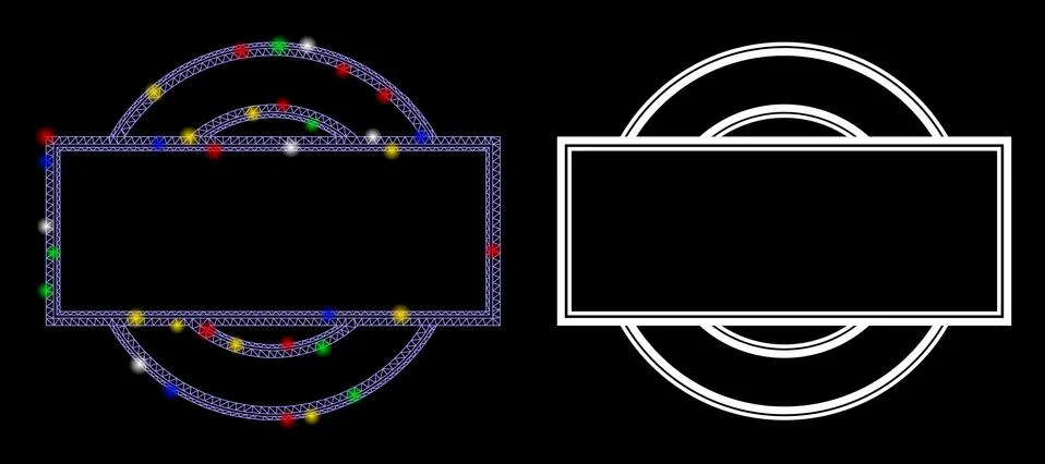 Flare Mesh Wire Frame Double Round and Rectangle Frame Icon with Light Spots Stock Illustration