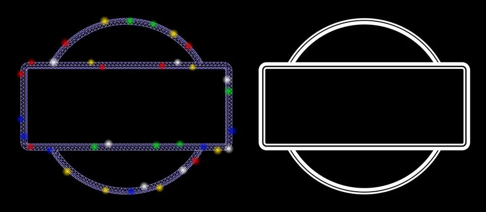 Flare Mesh Wire Frame Double Round and Rectangle Frame Icon with Flare Spots Illustrazione stock
