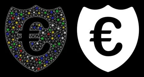 Flare Mesh Wire Frame Euro Shield Icon with Flare Spots Stock Illustration